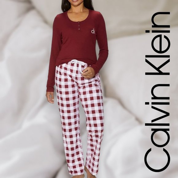 Calvin Klein Other - Calvin Klein | Womens 2 Piece Fleece Pajama Set | Red Maroon Buffalo Check